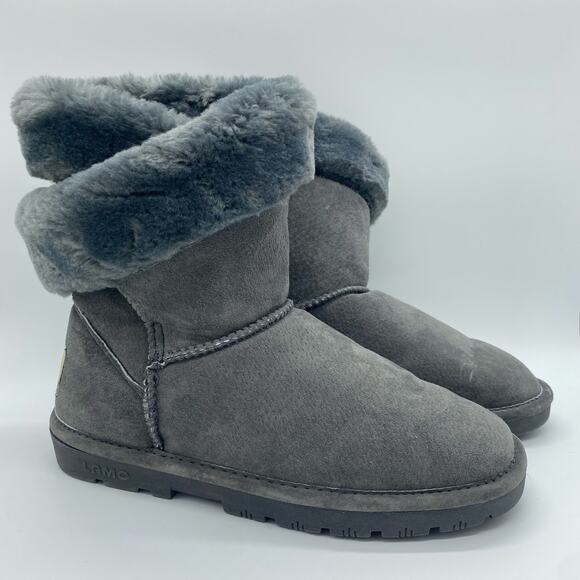 Lamo Women's size 6 Gray Lambskin Leather Boots Winter Cozy Loungewear Slippers - Picture 1 of 9